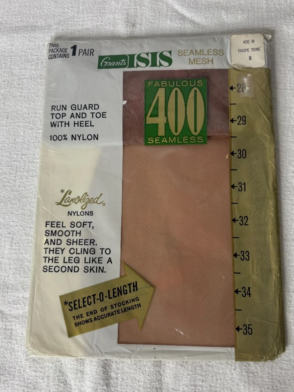 Vintage Grants ISIS Seamless Nylons Famous 400 Women’s Stockings Size 9 Taupe
